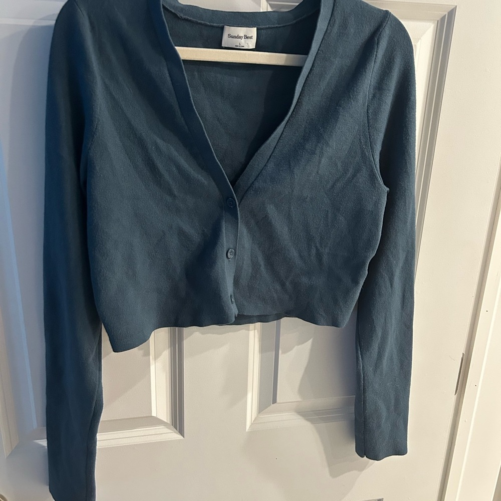 Aritzia Sunday Best Blue Lightweight Sweater Cropped Cardigan